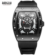 Load image into Gallery viewer, Baogela Fashion Mens Skeleton Skull Luminous Quartz Watches Military Style Black Silicone Rectangle Dial Wristwatch for Man1612