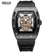 Load image into Gallery viewer, Baogela Fashion Mens Skeleton Skull Luminous Quartz Watches Military Style Black Silicone Rectangle Dial Wristwatch for Man1612