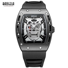 Load image into Gallery viewer, Baogela Fashion Mens Skeleton Skull Luminous Quartz Watches Military Style Black Silicone Rectangle Dial Wristwatch for Man1612