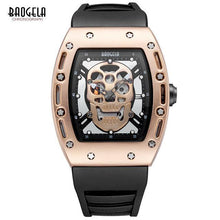 Load image into Gallery viewer, Baogela Fashion Mens Skeleton Skull Luminous Quartz Watches Military Style Black Silicone Rectangle Dial Wristwatch for Man1612