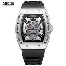 Load image into Gallery viewer, Baogela Fashion Mens Skeleton Skull Luminous Quartz Watches Military Style Black Silicone Rectangle Dial Wristwatch for Man1612