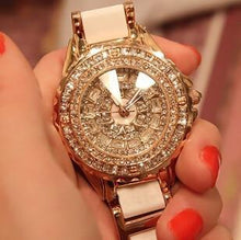 Load image into Gallery viewer, 2017 NEW women fashion watch luxury Rose gold crystal diamond bracelet watches Ceramic Strap dress watch women rhinestone watch