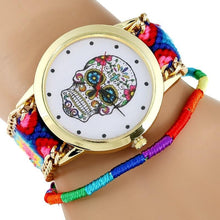 Load image into Gallery viewer, Women Watch MEXICAN Skull woman dress wristwatch Fashion Hippie Fabric Bracelet Skeleton reloj dama Geneva Style