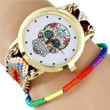 Load image into Gallery viewer, Women Watch MEXICAN Skull woman dress wristwatch Fashion Hippie Fabric Bracelet Skeleton reloj dama Geneva Style