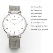Load image into Gallery viewer, Fashion Men Minimalist Watch Women Arabic Japan Quartz Thin Leather Silver Mesh Stainless Steel Magnet Strap Antibrittle Classic