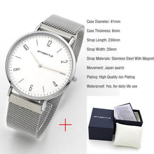 Load image into Gallery viewer, Fashion Men Minimalist Watch Women Arabic Japan Quartz Thin Leather Silver Mesh Stainless Steel Magnet Strap Antibrittle Classic