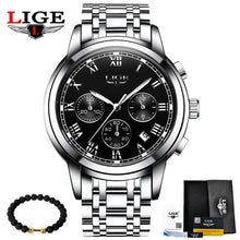 Load image into Gallery viewer, LIGE Men's Watches Military Luxury Brand Watch Mens Quartz Stainless Steel Clock Fashion Chronograph Watch Man Relogio Masculino