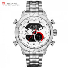 Load image into Gallery viewer, Snaggletooth SHARK Sport Watch LCD Auto Date Alarm Steel Band Chronograph Dual Time Men Relogio Quartz Digital Wristwatch /SH589