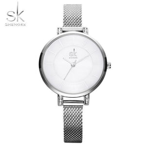 Shengke Women Watches 2017 Fashion Ladies Wrist Watch Stainless Steel Band Gold Silver Bracelet Quartz Watch Relogio Feminino SK