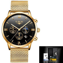 Load image into Gallery viewer, LIGE Top Luxury Brand Ultra-thin Business Quartz Watch Men's Casual Mesh Steel Gold Waterproof Sport Watch Man Relogio Masculino
