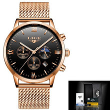 Load image into Gallery viewer, LIGE Top Luxury Brand Ultra-thin Business Quartz Watch Men's Casual Mesh Steel Gold Waterproof Sport Watch Man Relogio Masculino