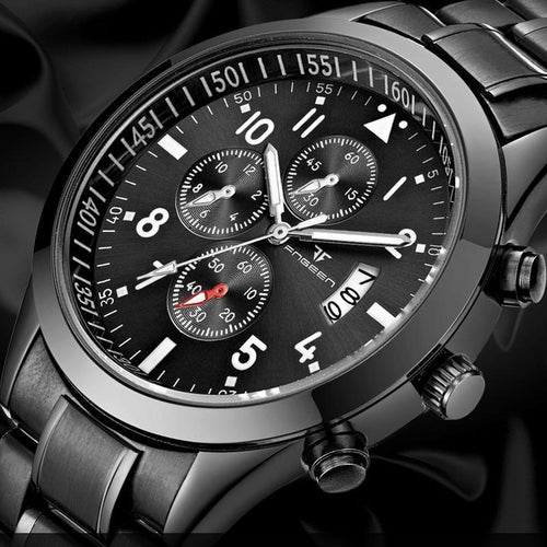 2018 Fashion Black Wrist Watch Mens Top Brand Luxury Famous Male Clock Date Quartz Watch Full Steel Wristwatch Relogio Masculino