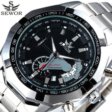 Load image into Gallery viewer, SEWOR Black Luxury Brand Automatic Mechanical Watch Stainless Steel Men's Military Sport Clock Male Wrist Watches For Men