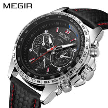 Load image into Gallery viewer, MEGIR Fashion Top Brand Sports Watches Men Leather Luxury Quartz Military Wrist Watch Waterproof Clock Male Relogios