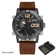 Load image into Gallery viewer, NAVIFORCE Brand Dual Display Watch Men Sport Quartz LED Watches Leather Band Analog Digital Wrist Watches 30M Waterproof Clock