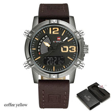 Load image into Gallery viewer, NAVIFORCE Brand Dual Display Watch Men Sport Quartz LED Watches Leather Band Analog Digital Wrist Watches 30M Waterproof Clock
