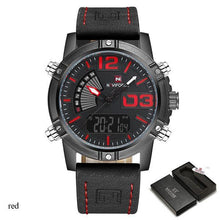 Load image into Gallery viewer, NAVIFORCE Brand Dual Display Watch Men Sport Quartz LED Watches Leather Band Analog Digital Wrist Watches 30M Waterproof Clock