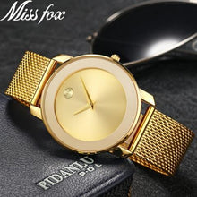 Load image into Gallery viewer, Miss Fox Women Gold Quartz Watch Ladies Brand Minimalist Steel Mesh Simple Geneva Watches Waterproof Dress  Relogio Feminino