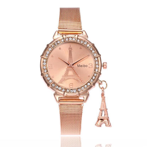 MEIBO Woman Watch  Eiffel Tower Luxury  Glass  Watch Fashion   Stainless Steel  Band   Quartz Wristwatches  Reloj Mujer  18FEB9