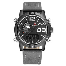 Load image into Gallery viewer, NAVIFORCE Brand Dual Display Watch Men Sport Quartz LED Watches Leather Band Analog Digital Wrist Watches 30M Waterproof Clock