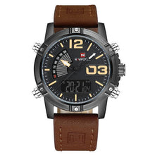 Load image into Gallery viewer, NAVIFORCE Brand Dual Display Watch Men Sport Quartz LED Watches Leather Band Analog Digital Wrist Watches 30M Waterproof Clock