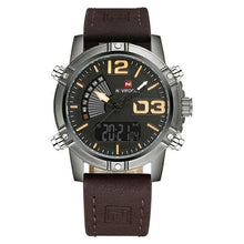 Load image into Gallery viewer, NAVIFORCE Brand Dual Display Watch Men Sport Quartz LED Watches Leather Band Analog Digital Wrist Watches 30M Waterproof Clock