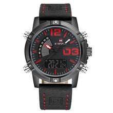 Load image into Gallery viewer, NAVIFORCE Brand Dual Display Watch Men Sport Quartz LED Watches Leather Band Analog Digital Wrist Watches 30M Waterproof Clock