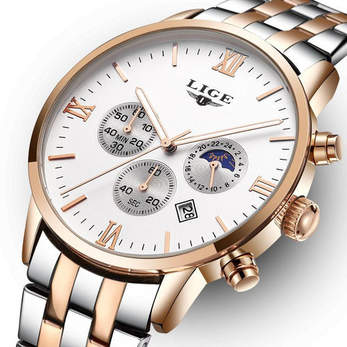 2018 fashion top brand luxury LIGE moon phase all steel watch men's business fashion quartz watch men's outdoor sports Relogio