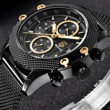 Load image into Gallery viewer, BENYAR Watches Men Sport Chronograph Fashion Watch Men's Mesh Rubber Band Waterproof Casual Quartz Watch Gold Saat