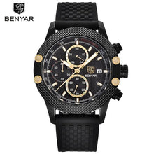 Load image into Gallery viewer, BENYAR Watches Men Sport Chronograph Fashion Watch Men's Mesh Rubber Band Waterproof Casual Quartz Watch Gold Saat