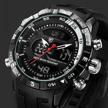 Load image into Gallery viewer, Hooktooth SHARK Sport Watch for Men Double Movement Chronograph Alarm LCD Male Clock 3ATM Water Resistant Black Stopwatch /SH596