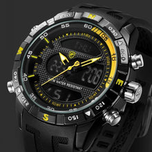 Load image into Gallery viewer, Hooktooth SHARK Sport Watch for Men Double Movement Chronograph Alarm LCD Male Clock 3ATM Water Resistant Black Stopwatch /SH596