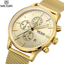 Load image into Gallery viewer, MEGIR Chronograph Men's quartz-watch stainless steel mesh band gold watch Slim men watches Multi-function sports clock relogio