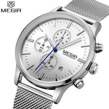 Load image into Gallery viewer, MEGIR Chronograph Men's quartz-watch stainless steel mesh band gold watch Slim men watches Multi-function sports clock relogio