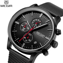 Load image into Gallery viewer, MEGIR Chronograph Men's quartz-watch stainless steel mesh band gold watch Slim men watches Multi-function sports clock relogio