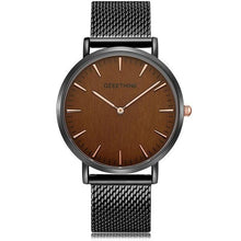 Load image into Gallery viewer, Ultra thin Quartz Watch Men Casual Black Japan quartz-watch stainless steel Wooden Face clock male Relogio New Top Brand Luxury